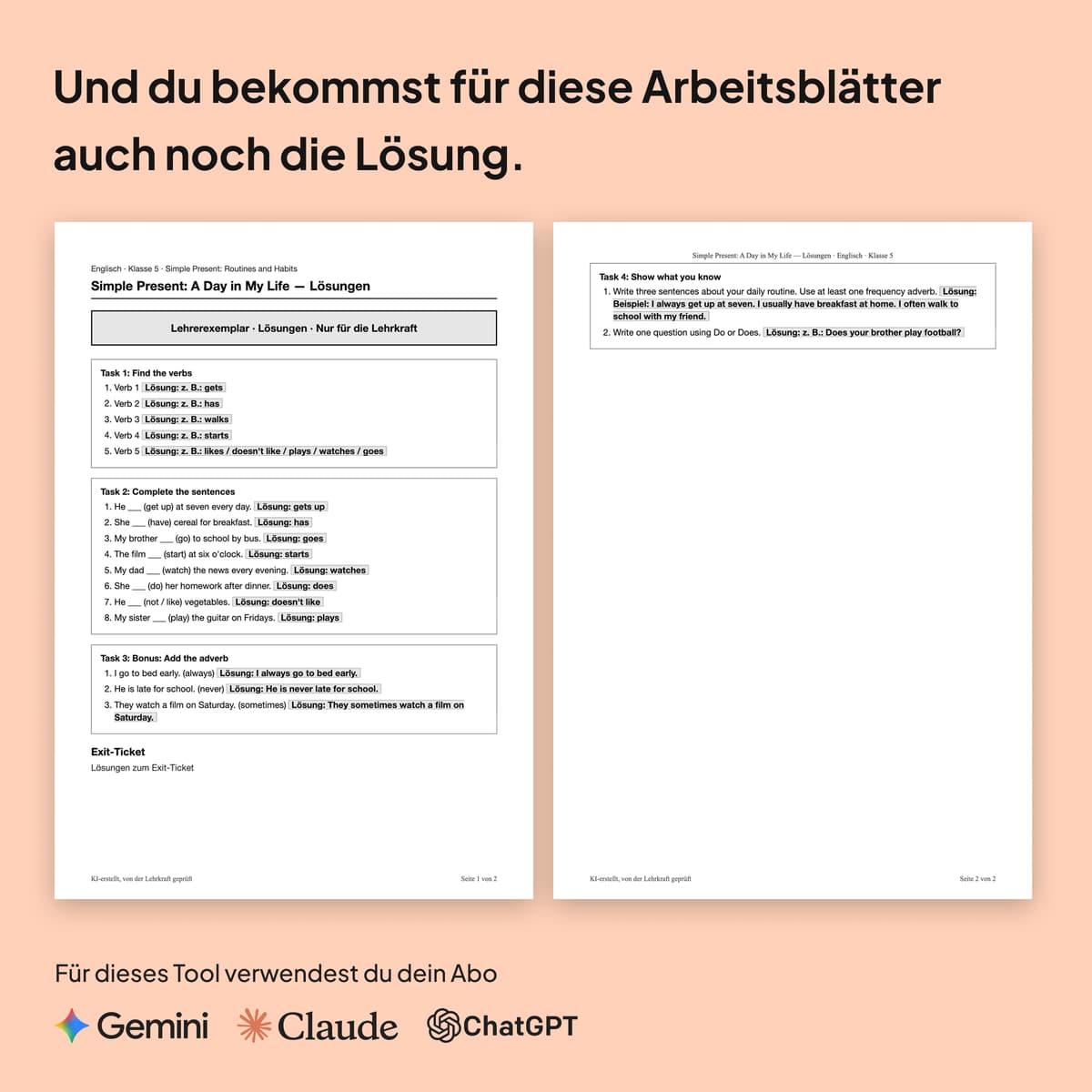Beispiel: passendes Lösungsblatt zum Arbeitsblatt